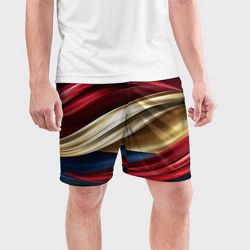 Мужские спортивные шорты Золотые и красные волны абстракции / 3D-принт – фото 3