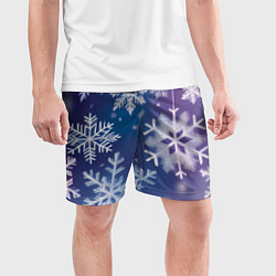 Шорты спортивные мужские Снежинки на фиолетово-синем фоне, цвет: 3D-принт — фото 2
