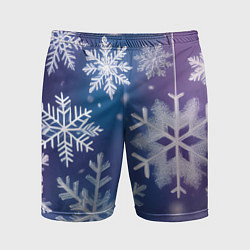 Мужские спортивные шорты Снежинки на фиолетово-синем фоне