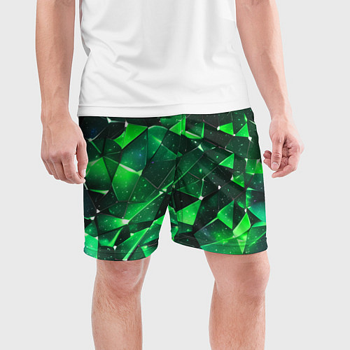 Мужские спортивные шорты Зелёное разбитое стекло / 3D-принт – фото 3