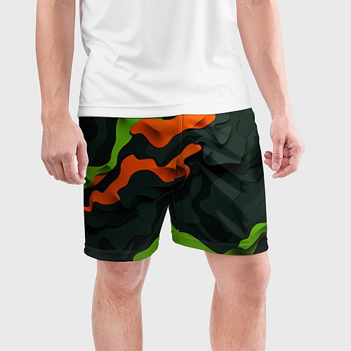 Мужские спортивные шорты Зеленые и оранжевые кляксы / 3D-принт – фото 3