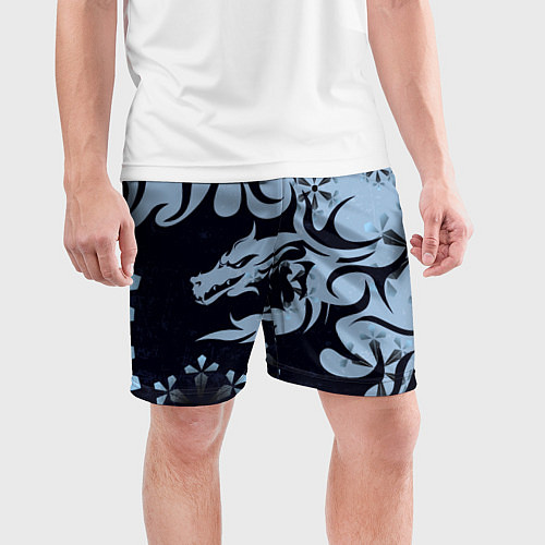 Мужские спортивные шорты Дракон со снежинками / 3D-принт – фото 3