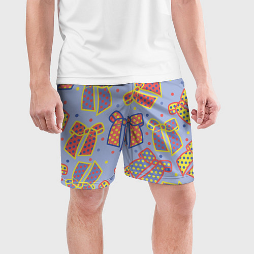 Мужские спортивные шорты Узор с яркими разноцветными бантами в горошек / 3D-принт – фото 3