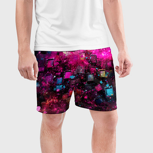 Мужские спортивные шорты Летящие абстрактные кубики / 3D-принт – фото 3