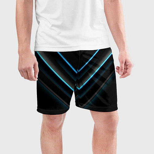 Мужские спортивные шорты Голубые геометрические неоновые полосы / 3D-принт – фото 3