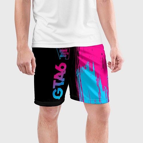 Мужские спортивные шорты GTA6 - neon gradient по-вертикали / 3D-принт – фото 3