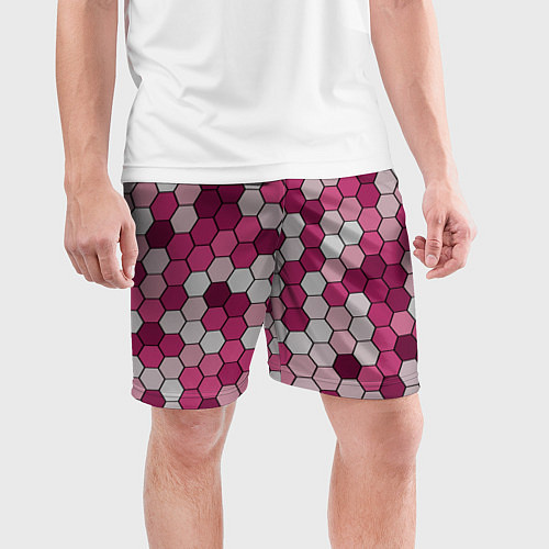 Мужские спортивные шорты Камуфляж гексагон розовый / 3D-принт – фото 3