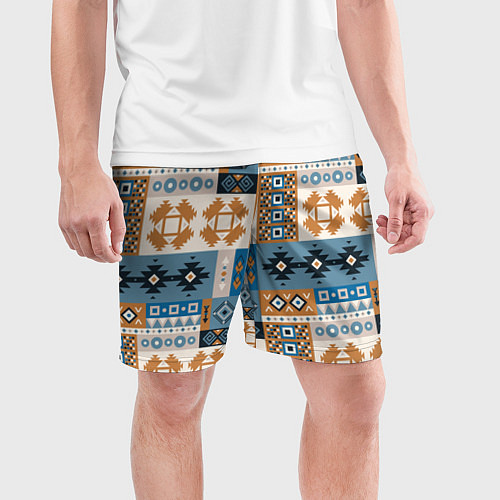 Мужские спортивные шорты Этнический мозаичный геометрический паттерн / 3D-принт – фото 3