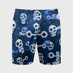 Шорты спортивные мужские Белые черепки и кости на синем, цвет: 3D-принт