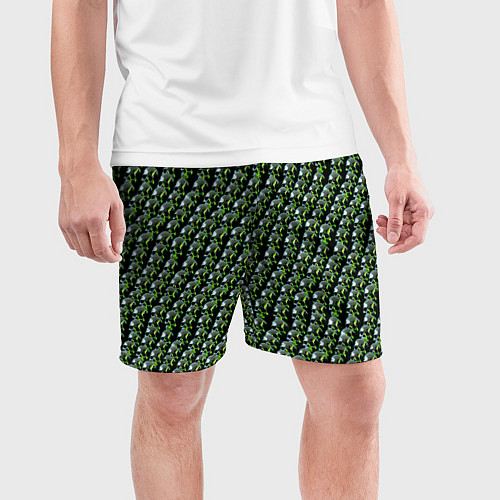 Мужские спортивные шорты Зелёные черепа на чёрном фоне / 3D-принт – фото 3