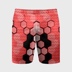 Шорты спортивные мужские Красная кибер броня hexagons, цвет: 3D-принт