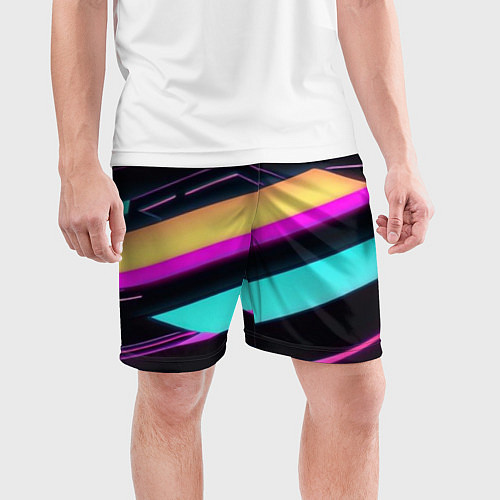 Мужские спортивные шорты Косые полосы неона / 3D-принт – фото 3