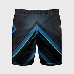 Мужские спортивные шорты Черная абстракция с синим неоновым ярким свечением