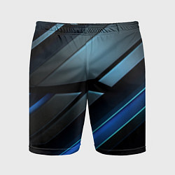 Мужские спортивные шорты Черная абстракция с синим неоновым ярким свечением