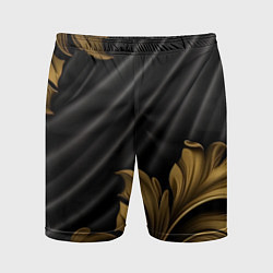 Шорты спортивные мужские Лепнина золотые узоры на черной ткани, цвет: 3D-принт