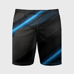 Мужские спортивные шорты Черный абстракция и неоновые синие полосы