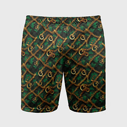 Шорты спортивные мужские Золотая цепочка на зеленой ткани, цвет: 3D-принт
