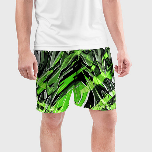 Мужские спортивные шорты Камень и зелёные полосы / 3D-принт – фото 3
