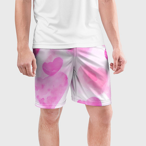 Мужские спортивные шорты Розовые сердечки акварель / 3D-принт – фото 3