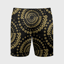 Шорты спортивные мужские Золотой Биткоин на черном, цвет: 3D-принт
