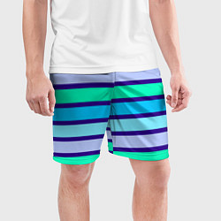 Шорты спортивные мужские Неоновые в синюю полоску, цвет: 3D-принт — фото 2
