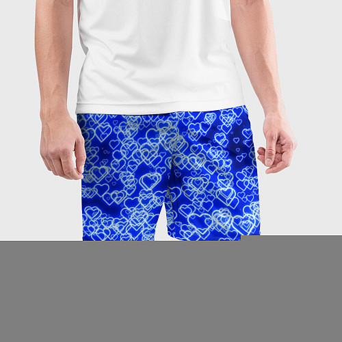 Мужские спортивные шорты Неоновые сердечки синие / 3D-принт – фото 3