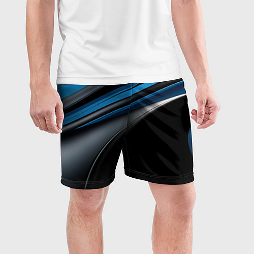 Мужские спортивные шорты Синяя и черная абстракция геометрическая / 3D-принт – фото 3