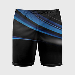 Мужские спортивные шорты Синии волны абстракции на черном фоне