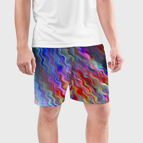 Мужские спортивные шорты Волнистые разноцветные линии / 3D-принт – фото 3