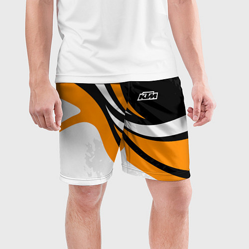 Мужские спортивные шорты КТМ - оранжевые вставки / 3D-принт – фото 3