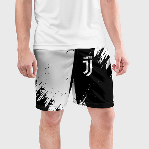 Мужские спортивные шорты Juventus краски чёрнобелые / 3D-принт – фото 3