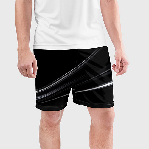 Мужские спортивные шорты Белые полосы на черной абстракции / 3D-принт – фото 3