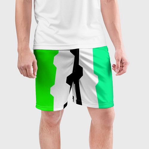 Мужские спортивные шорты Техно линии зелёный / 3D-принт – фото 3