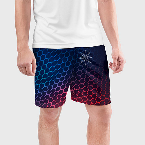 Мужские спортивные шорты Dark Souls неоновые соты / 3D-принт – фото 3