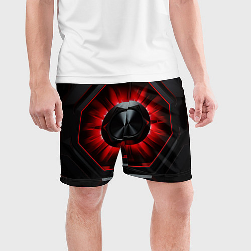 Мужские спортивные шорты Металлическая космическая конструкция с красным св / 3D-принт – фото 3