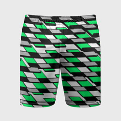 Мужские спортивные шорты Зелёные четырёхугольники на белом фоне