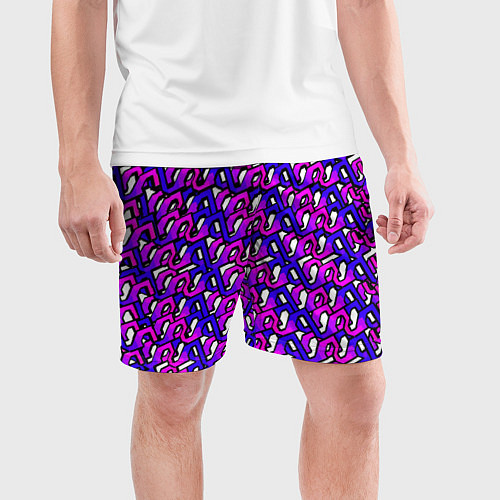 Мужские спортивные шорты Фиолетовый узор и чёрная обводка / 3D-принт – фото 3