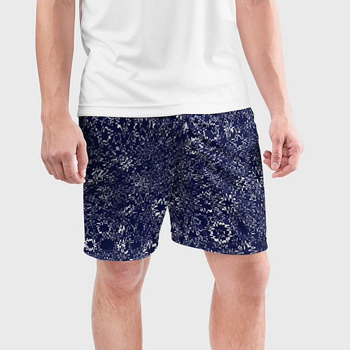 Мужские спортивные шорты Тёмно-синий с белым абстрактный искажение / 3D-принт – фото 3