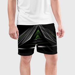 Шорты спортивные мужские Black green abstract nvidia style, цвет: 3D-принт — фото 2