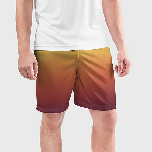 Мужские спортивные шорты Градиент приглушённый жёлто-бордовый / 3D-принт – фото 3