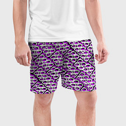 Шорты спортивные мужские Фиолетово-белый узор на чёрном фоне, цвет: 3D-принт — фото 2
