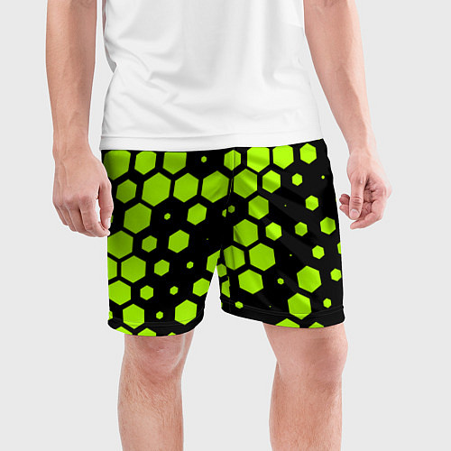 Мужские спортивные шорты Зеленые соты киберпанк / 3D-принт – фото 3