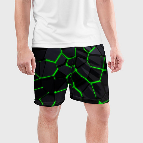 Мужские спортивные шорты Зеленые плиты киберпанк / 3D-принт – фото 3