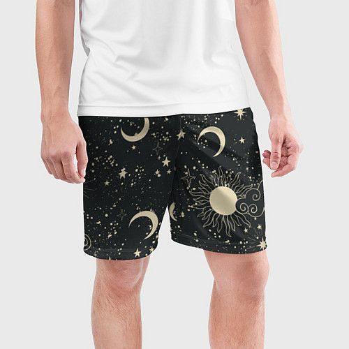 Мужские спортивные шорты Звёздная карта с лунами и солнцем / 3D-принт – фото 3