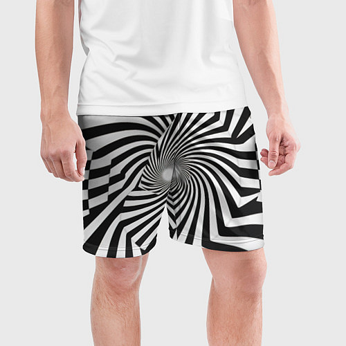 Мужские спортивные шорты Оптическая иллюзия контрастные волны / 3D-принт – фото 3
