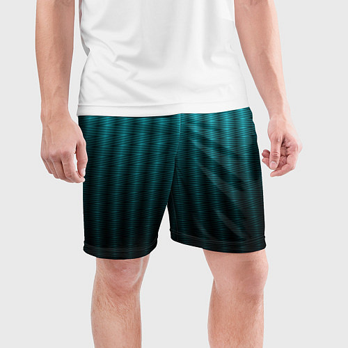Мужские спортивные шорты Градиент полосатый чёрно-бирюзовый / 3D-принт – фото 3