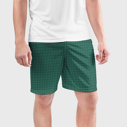 Мужские спортивные шорты Патиново-зелёный в клетку / 3D-принт – фото 3