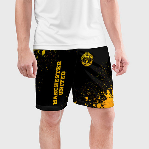 Мужские спортивные шорты Manchester United - gold gradient вертикально / 3D-принт – фото 3
