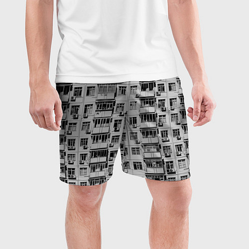 Мужские спортивные шорты Панелька в черно-белых тонах / 3D-принт – фото 3