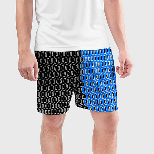 Мужские спортивные шорты Чёрно-синий паттерн с белой обводкой / 3D-принт – фото 3